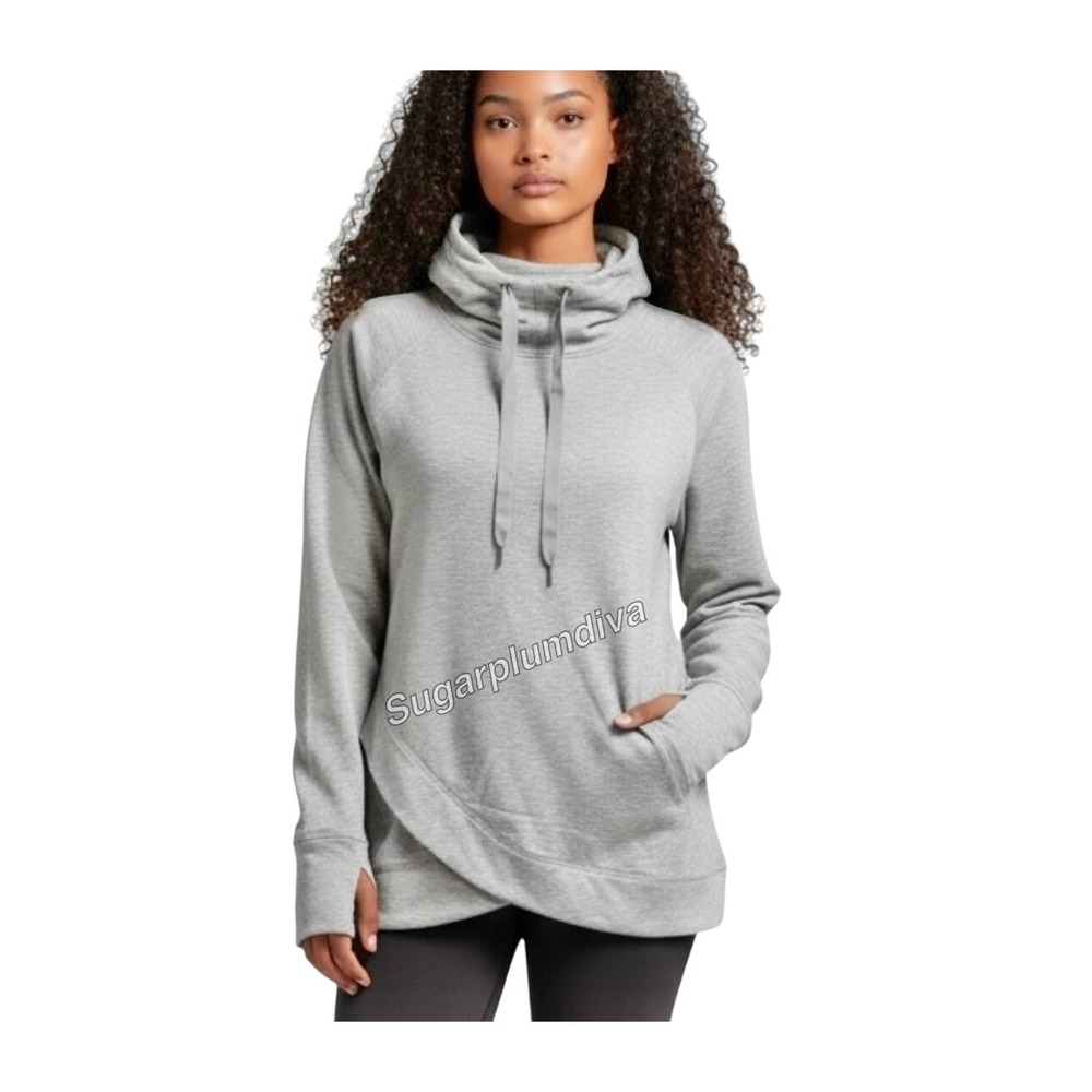 Yogalicious Activewear Grey Hooded Fleece Pullover Top MEDIUM Sporty Workout